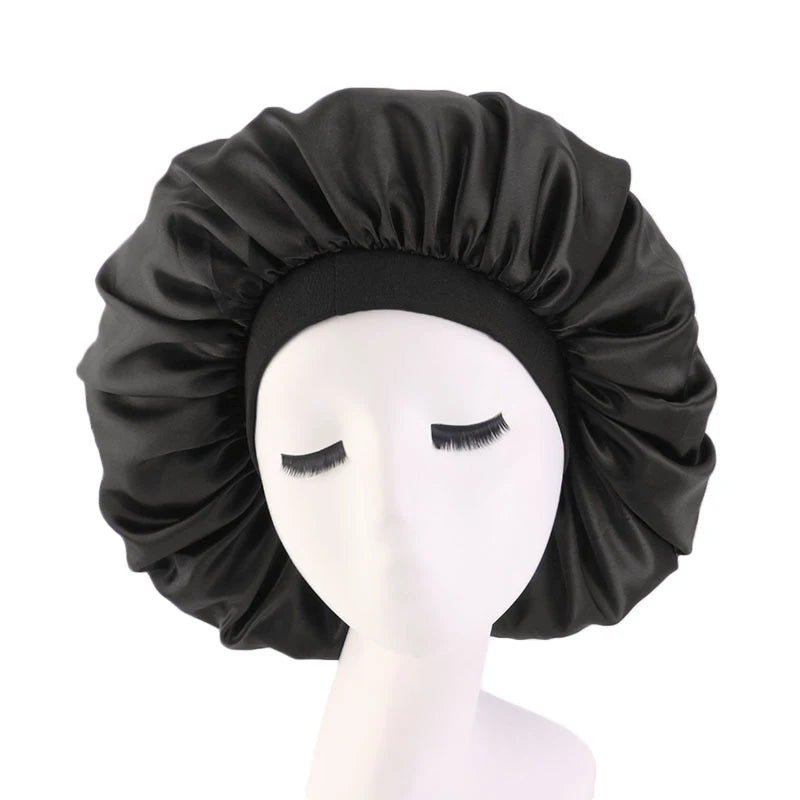 Wholesale Women Large Silky Satin Wide Elastic Band Hair Cover Sleep Bonnet Cap for Curly Long Hair