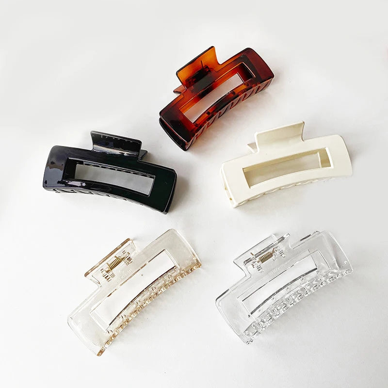 10.5cm Wholesale Women Hair Claw Elegant Hair Accessories Acrylic Large Hollow Square Basic Shark Clip