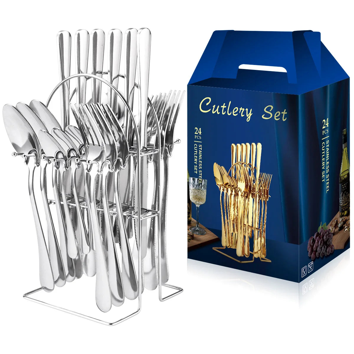1010 Cutlery 24 Piece Hanging Cutlery Set Stainless Steel Spoon Fork and Knives Sets  Cutlery Set Hanging Flatware Se