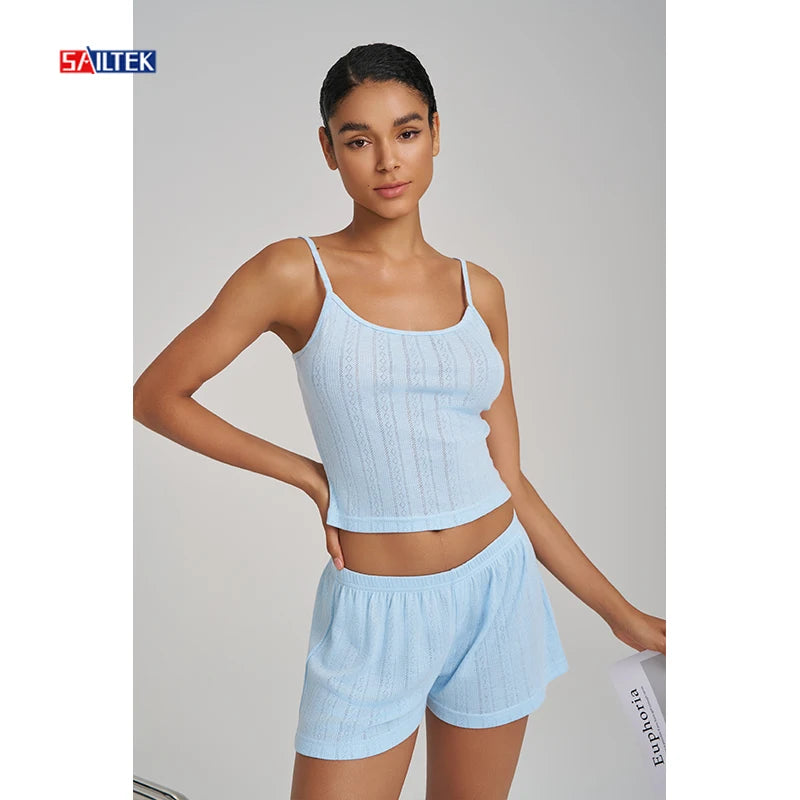Summer Clothes for Women Light Blue 2 Piece Crop Top and Shorts Set Custom Short Sets Two Piece Set Women Clothing