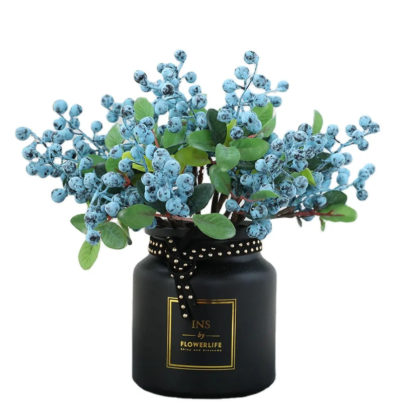 Mini Artificial Berries and Leaves Blueberry Christmas Picks for New Year Home Decor