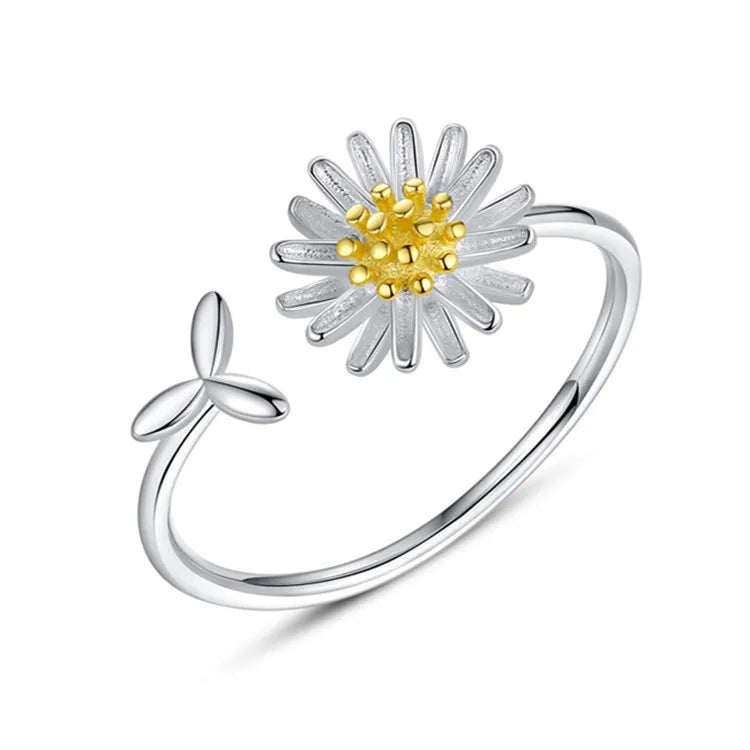 Wholesale Fashion Gold Plating Daisy Rings Silver Flower Rings Women Open Adjustable Rings Jewelry