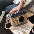 Summer Creative Woven Color Block Cartoon Camera Box Mini Ladies Shoulder Shoulder Bag with Detachable Hemp Rope Strap