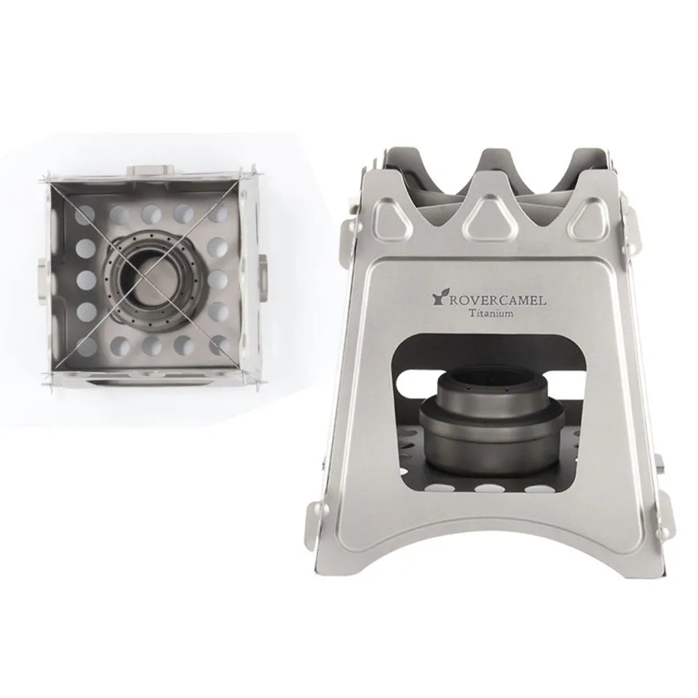 Camping Wood Stove Portable Folding Lightweight Titanium Wood Burning Backpacking Stove for Outdoor Survival Cooking Picnic Hunt