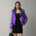 Warm Purple Short Down Jacket With Big Fur Collar for Winter Daily Fashion