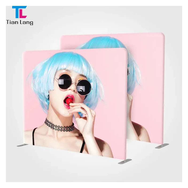 Tian Lang 10ft Fast Tension Fabric Backdrop Display with Aluminium Flagpole Portable for Advertising Exhibition Trade Shows