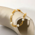 Aimgal Fine Jewelry 316 Stainless Steel PVD Plated 18K Gold Baroque White Freshwater Pearl A-Grade Chain Cuff Bracelet Trendy