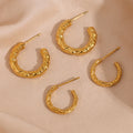 Dreamshow Hammered Texture Hoop Earring 18K Gold Plated Stainless Steel Statement Earrings Women Jewelry