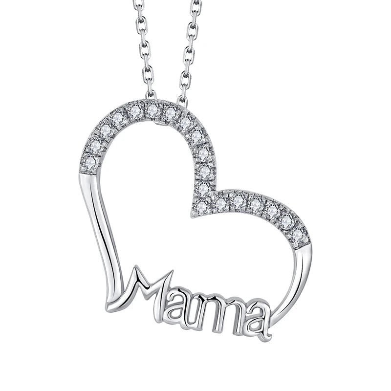 YH JEWELLERY 925 Sterling Silver Heart Necklace Fine Jewelry 'I Love You Forever Mom' with Zircon Wedding Mother's Day Gift