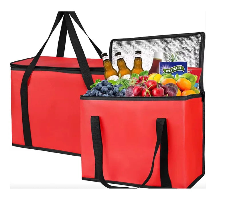 Wholesale Reusable Waterproof Non Woven Cooler Bag Custom Printed Thermal Insulated Food Delivery Bags with Zipper Closure