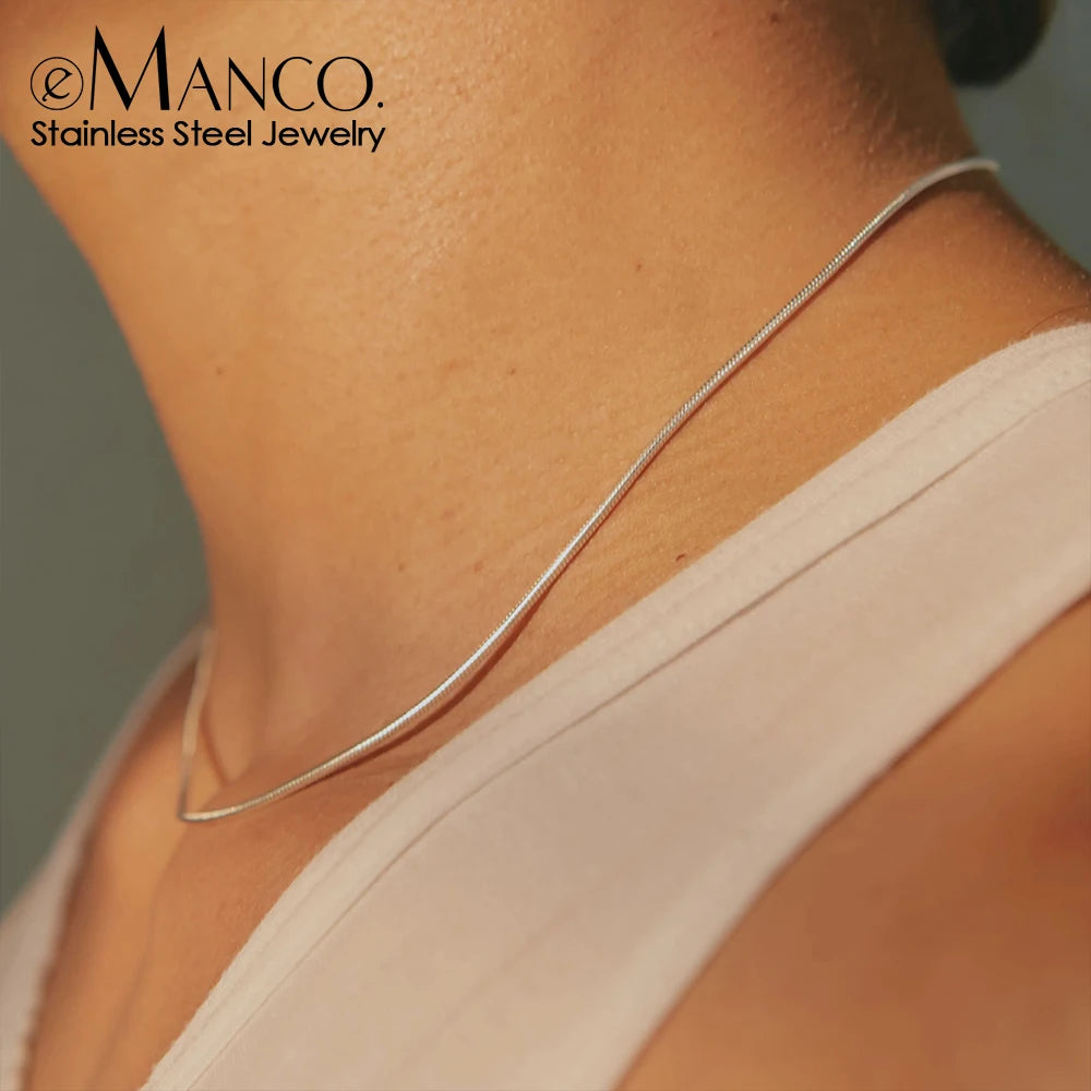 EManco Stainless Steel Octagonal Chain Snake Bone Simple Europe United States 18K Gold Plated Fashion Pendant Necklace Gift