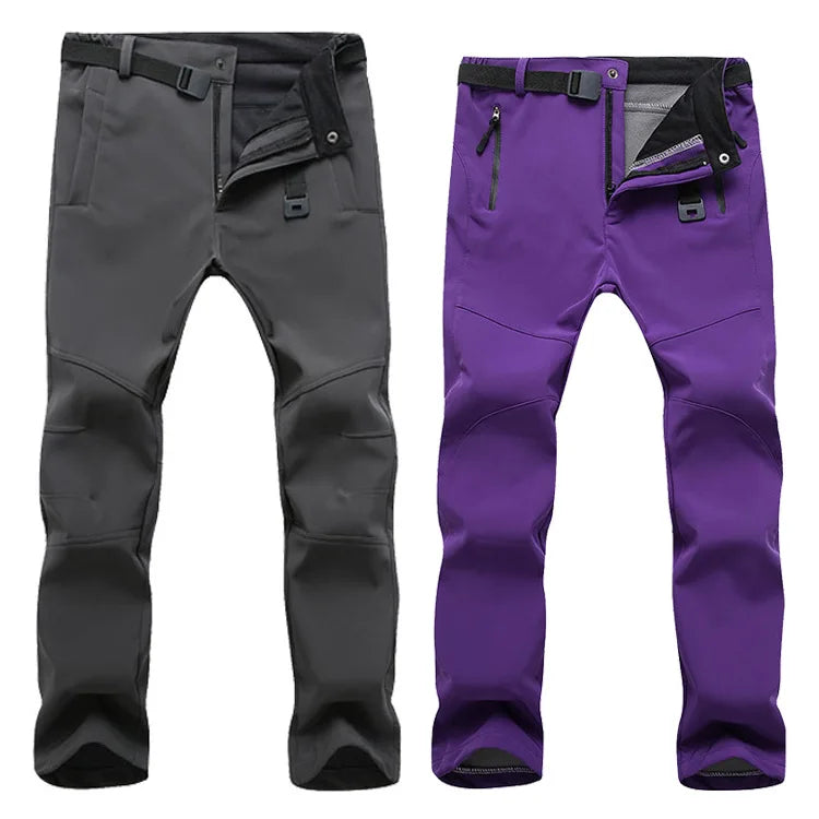 Factory Direct Breathable  Snow Ski Windproof Warm Soft-Shell Fleece Trousers Insulated Hiking Mountain Pants for Men&women