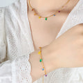 French Style Colorful Shining Zircon Diamond Pendant Gorgeous Vacation Style Titanium Steel Necklace Bracelet Jewelry Suit Girl