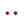Halo 18K White Gold Earring with Ruby Stud Diamond Earings Perfect Gift for Her Stud Ruby-Halo Earrings