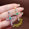 Good Price Hip Hop 925 Sterling Silver Natural Emerald Gemstone Cross Charm Women Pendant Necklace