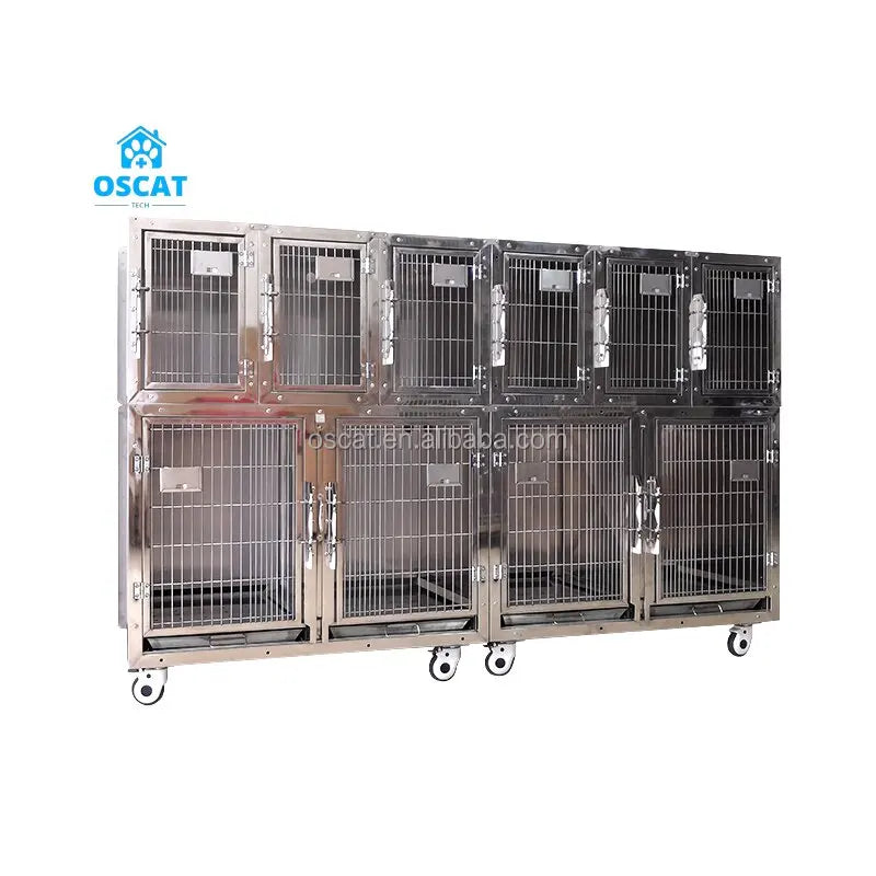OSCAT Veterinary Equipment Wholesale Price Stainless Steel Veterinary Cages Two-Storey Compartments Pet Hospital Supplies Model