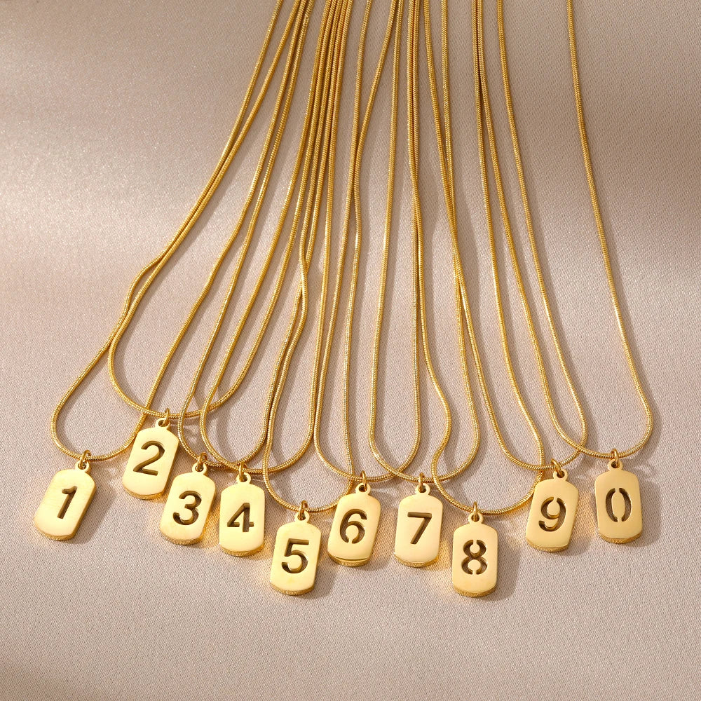 VKME Fashion 18K Gold Plated Stainless Steel Number Necklace