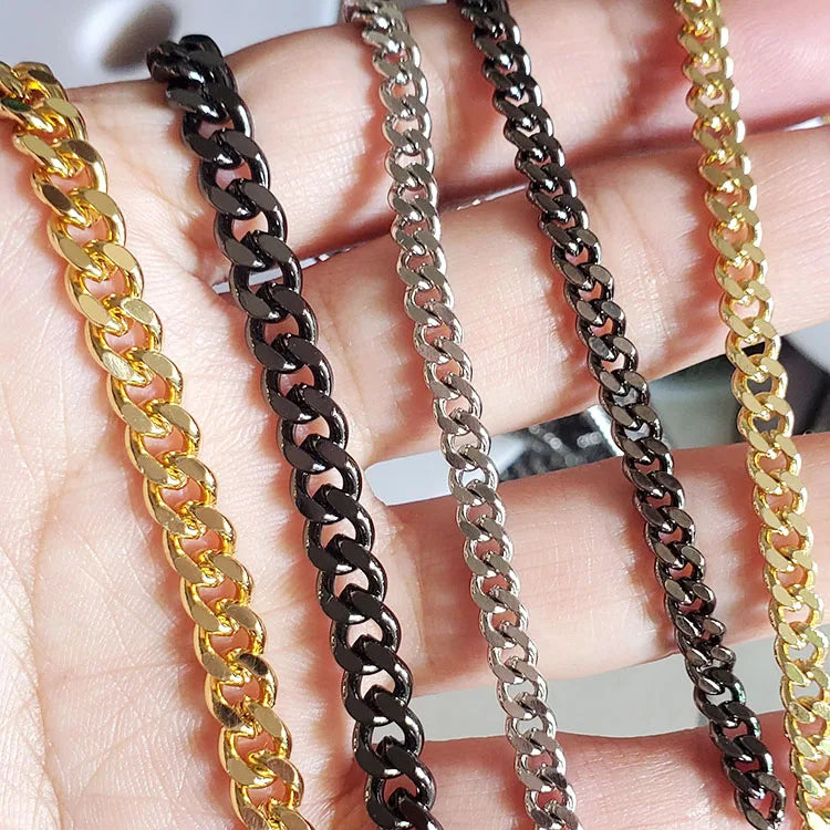 BCL1212 Popular  Jewelry Findings Chain Shiny High Quality 18k Gold Plated Brass Chunky Chainfaceted Curb Flat Necklace Chains