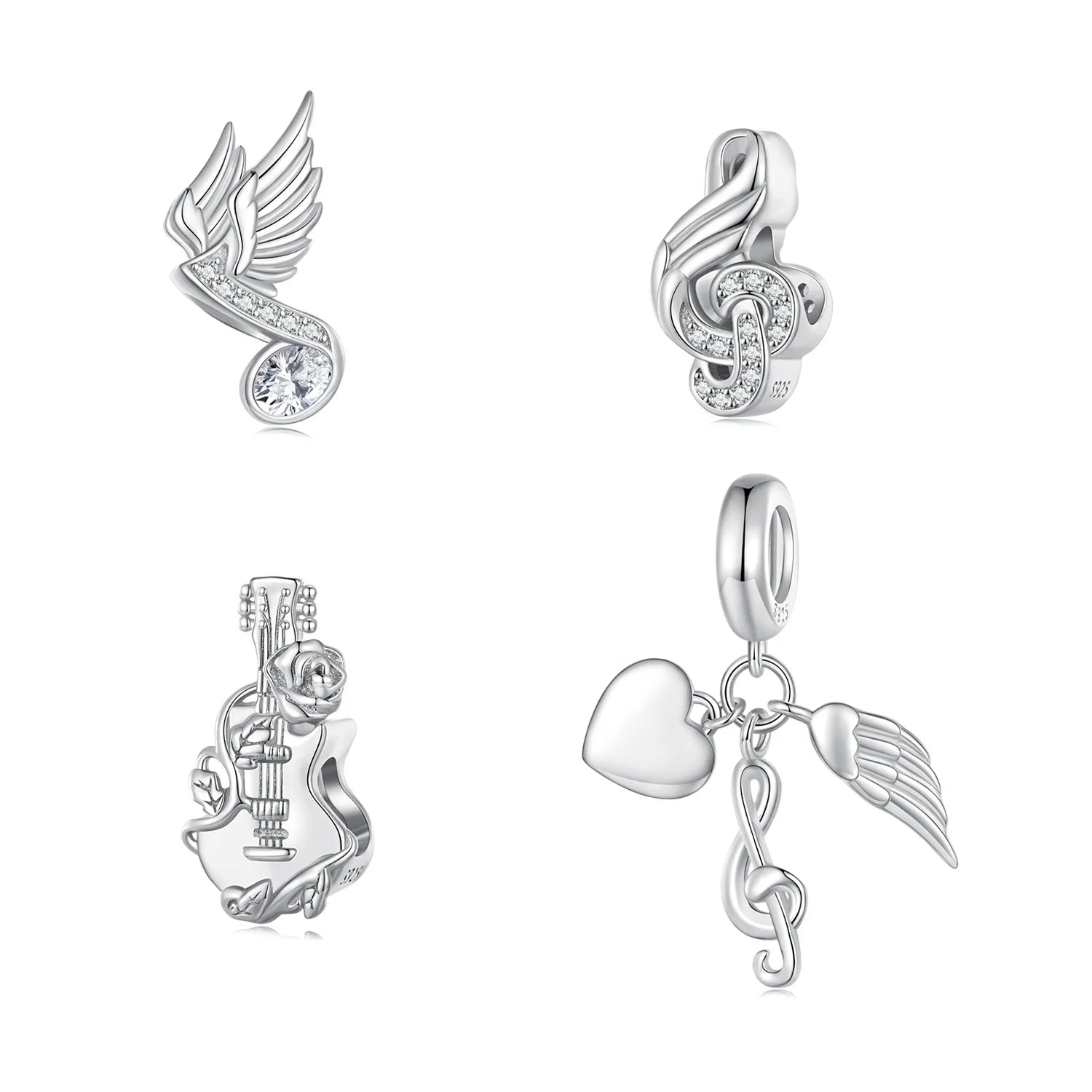 925 Sterling Silver Musical Note Pendant DIY Guitar Charms Beads for Women's Bracelet & Necklace Fine Pendants & Charms