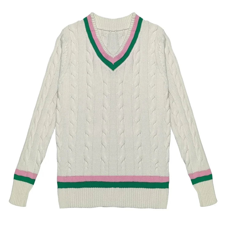 OEM Custom Make Chenille Embroidery Patch Knit Sweater Pullover V Neck Black Color 7gg Long Sleeve Knitted Sweater