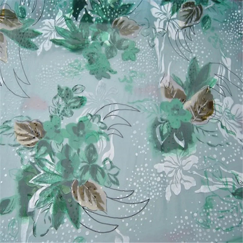 Graceful Green Color with Flower Design Burn Out Textile Silk Opal Fabric for Women Elegant Summer Dress