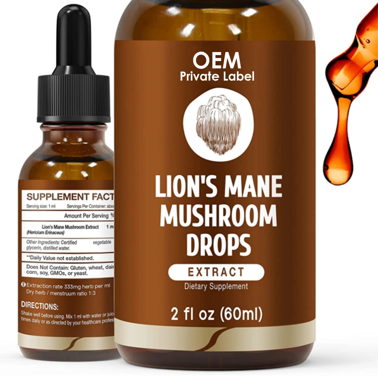 OEM Lions Mane Supplement Mushrooms Complex Tincture Mushroom Extract Liquid Drops for Cognitive Support and Immunity Boost