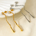 Geometric Jewelry Stainless Steel Bamboo Earring Gold Plated Round Zircon Link Chain Irregular Mini Stud Earrings for Women