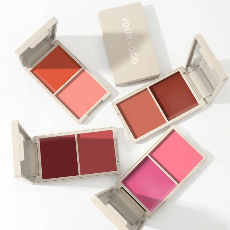 OEM&ODM High Pigment Two-Color Cream Powder Blush Palette Wholesale Lip Cheek Blusher Private Label Waterproof Blush Palette