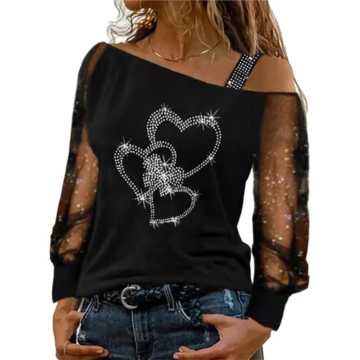 Wholesale Autumn Long Sleeve Inclined Shoulder Casual Ironed Drill Lady T - Shirt Lady Office Top