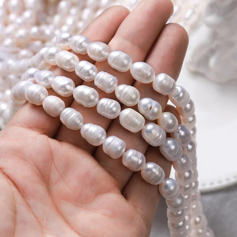 8-9mm Rice Freshwater Pearl Beads With Screw Thread Nature Freshwater Real Pearl Loose Strand for Jewelry Making