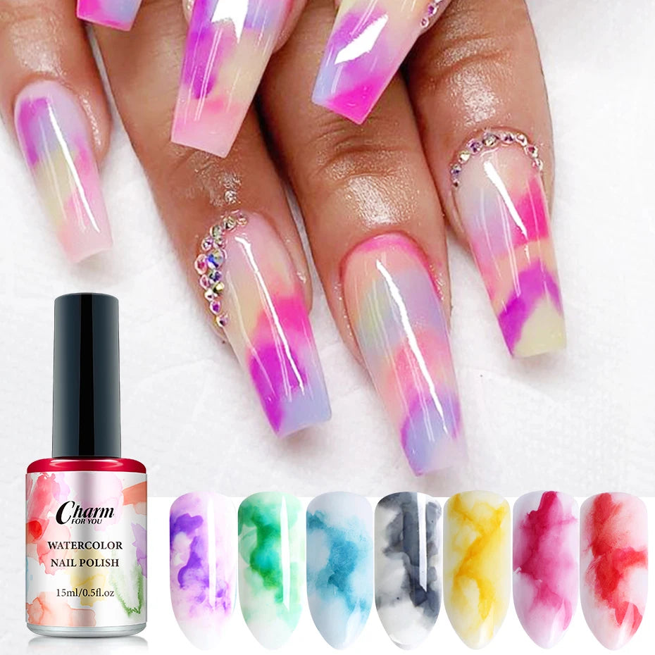 12 Color Blooming Flower Magic Marble Effect Nail Art Acrylic Paint Gel Polish 15ml Soak off UV LED Nail Gel