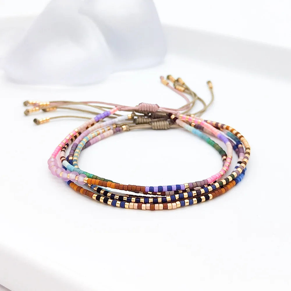 Miyuki Seed Bead Hand Woven Beaded Bracelet Gradient Colorful Vintage Friendship Bracelet for Women