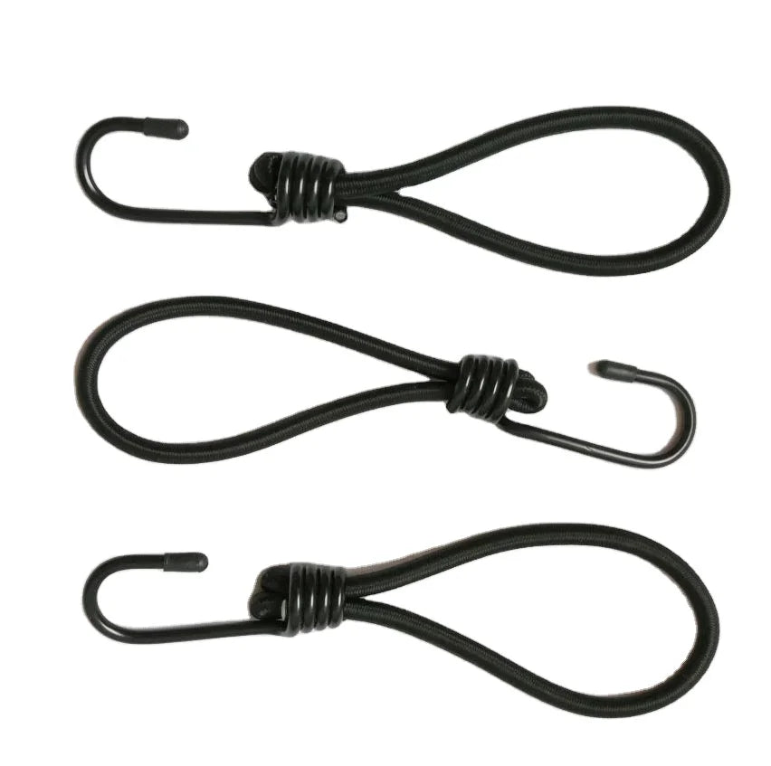 Black PVC Coated Bungee Cords with One Hook Black Circle Packaging Ropes