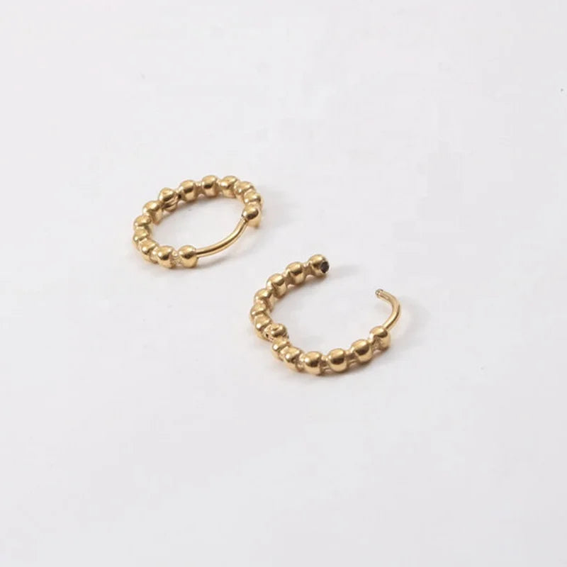 Stylish European Fashion Jewelry Beaded Huggie Earrings 18K Gold PVD Plating Stainless Steel