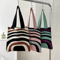 Women's Custom Large Capacity Knitted Stripes Shoulder Carrying Shopping Bag Customized Color Logo Made Durable Polyester Canvas