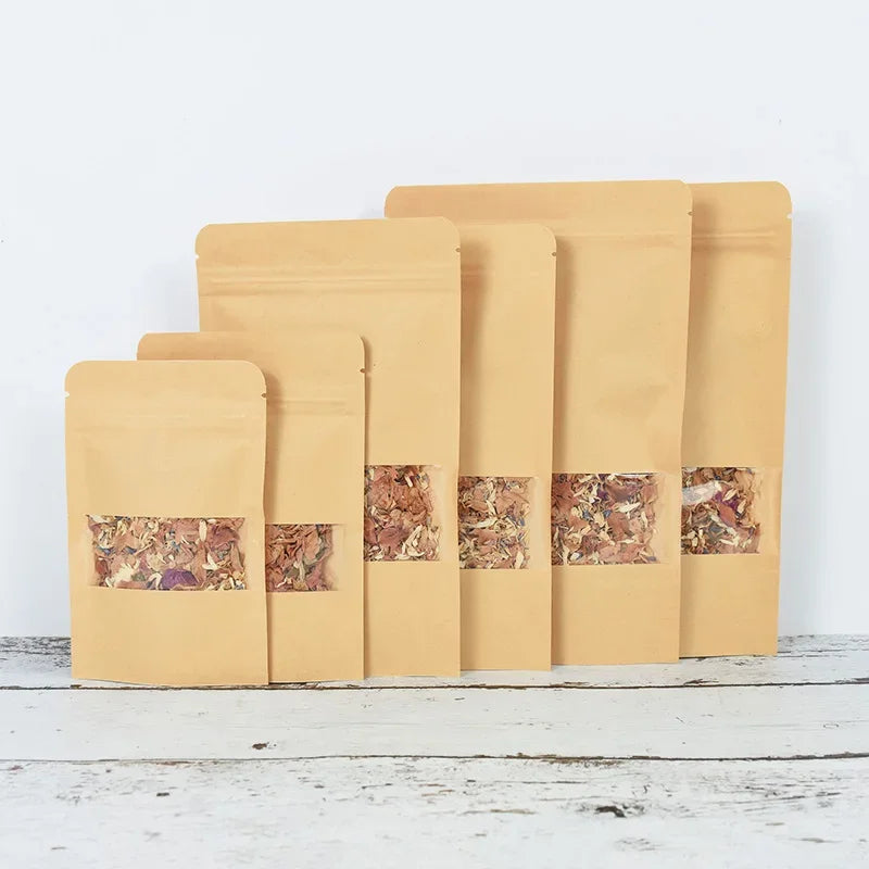 Wholesale Custom Waterproof Kraft Paper Stand up Pouch Bag with Zipper Top Matte Frosted Window for Food Packaging Sugar