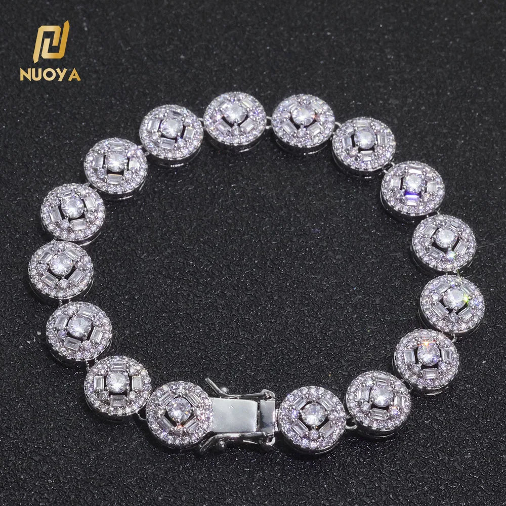 NUOYA Bling T Square Mixed Inlay Bracelet Hip Hop Jewelry Gold Plated Shiny Zircon Cluster Tennis Chain Gift for Men Women