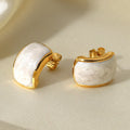 2022 New Arrival Geometric Earrings Stainless Steel Earrings White Drop Oil C-shaped Stud Earrings for Women Girls