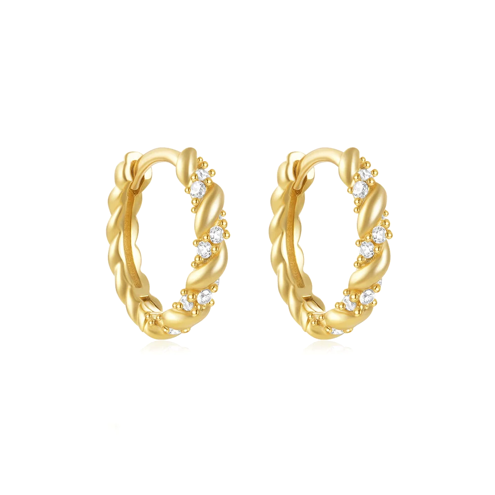 Fashion Jewelry Ladies 925 Silver Earrings Twist Zircon 18k Gold Plated Hoop Earrings Jewelry for Women
