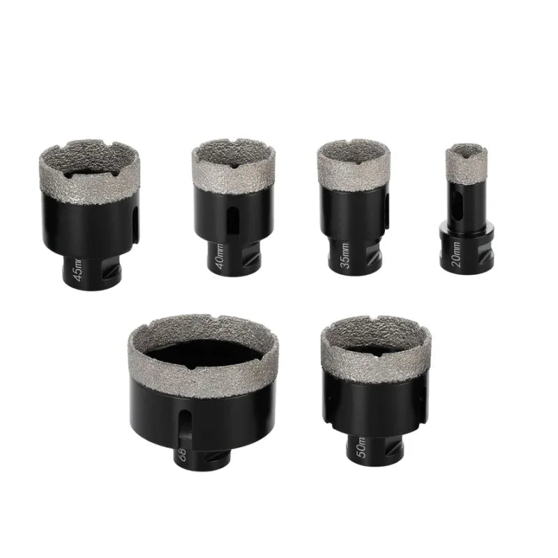 6pcs M14 Industrial Grade Diamond Core Drill Bits Set Steel Vacuum Brazed Ratcheting 3/4 Jaw Wrench 20/35/40/45/50/68MM Ceramic