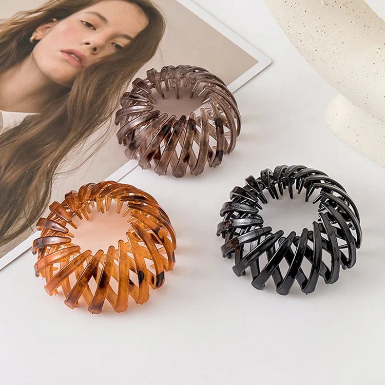 MIO Expandable Plastic Nest Hair Clip Women Fashion Leopard Adjustable Hairpin Women Ponytail Holder Hair Accessories
