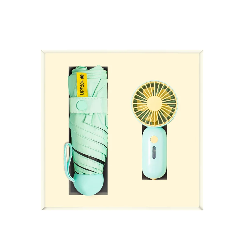 2025 New Business Ideas School Smart Gifts Mini Fan and Umbrella Gift Set for Business Promotional Giveaway