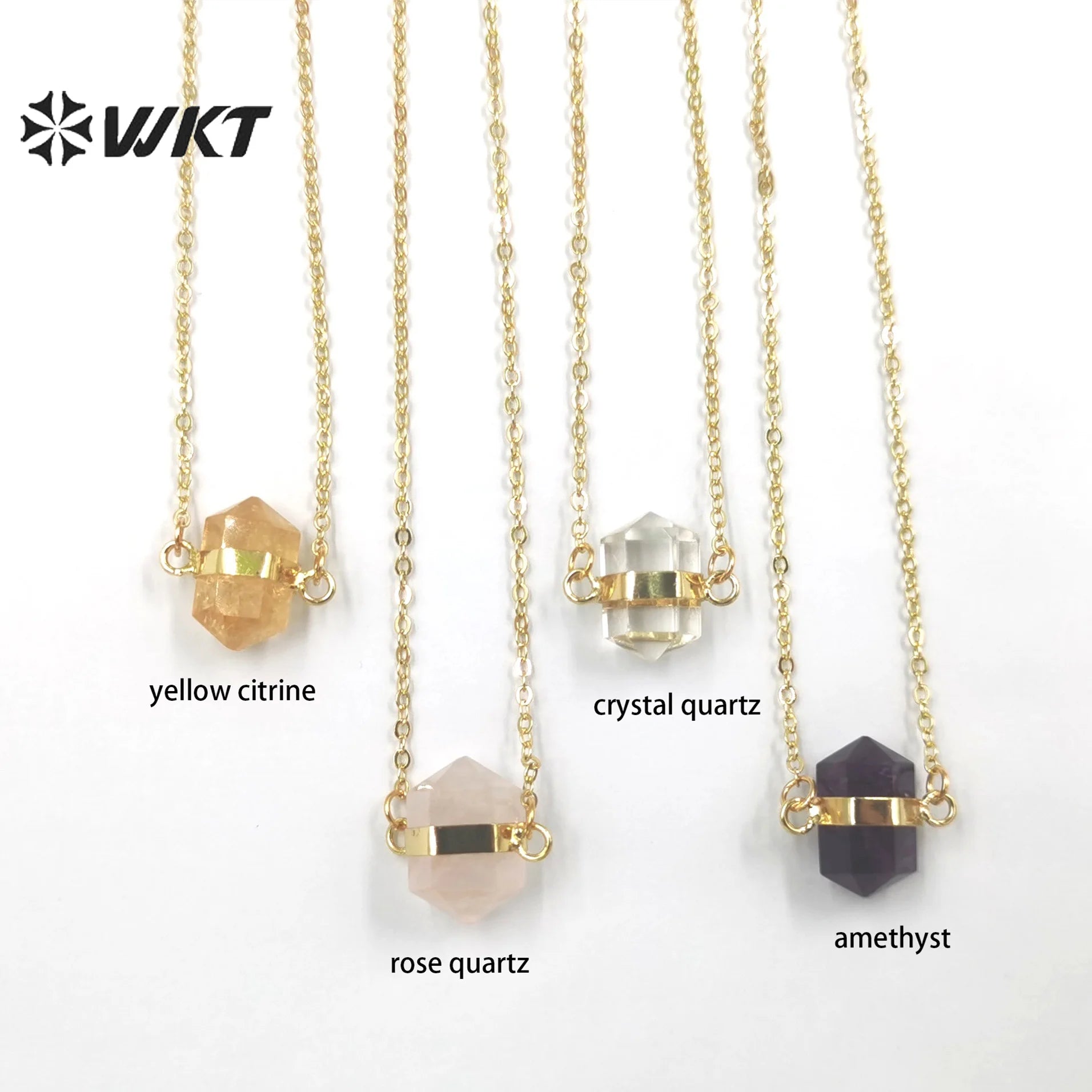 WT-N1379 Attractive Small Hexagon Necklace  Fashion 18k Gold Plated Pendant Necklace Natural Crystal Quartz Pendant Necklace