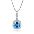 New Trendy 925 Sterling Silver Women Fashion Square Diamond Zircon Pendant Necklace