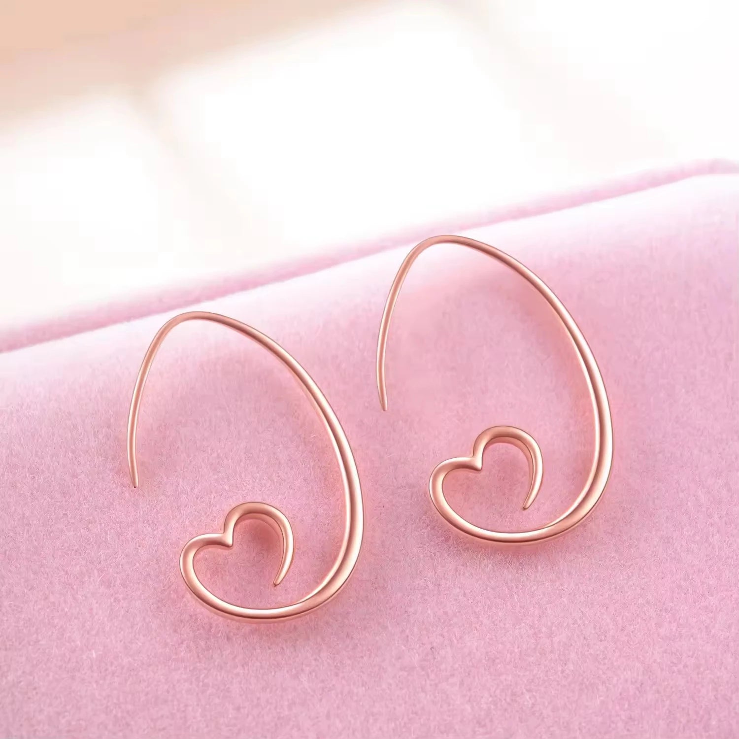 Simple Love Design 925 Sterling Silver Rose Gold Plated Heart Open Hoop Earrings for Women