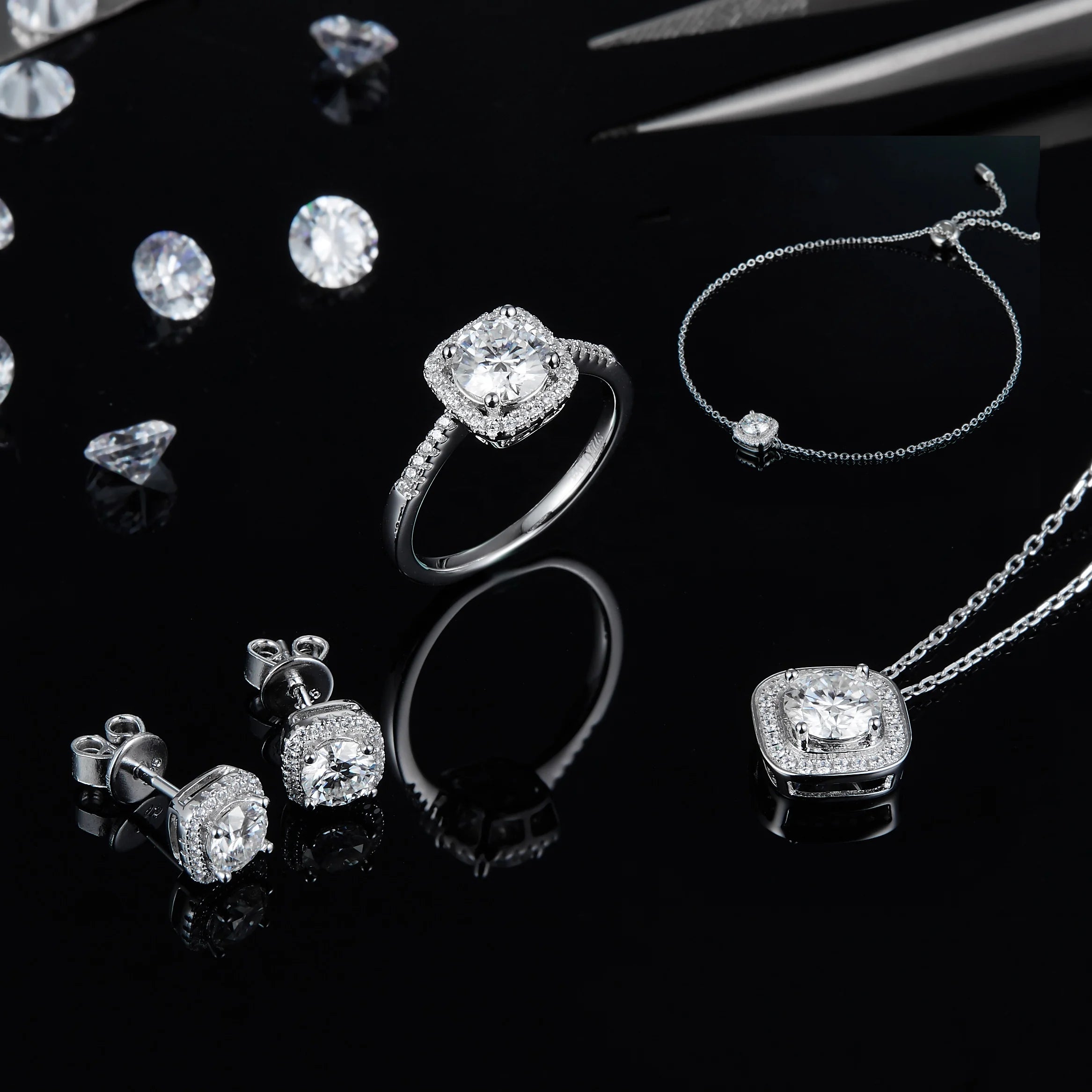 Abiding Jewelry Wholesale 2026 New Arrival Ring Bracelet Earring and Necklace Jewelry Sets With Moissanite