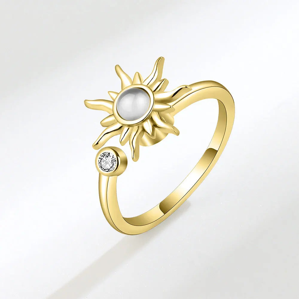 Wholesale Sunflower Finger Ring Crystal Zircon Rotating Flower Ring for Women Anti-stress Anxiety Fidget Spinner Ring