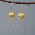 Real 925 Pure Sterling Silver Tulip 18k Flower Drop Earrings Fine Jewelry