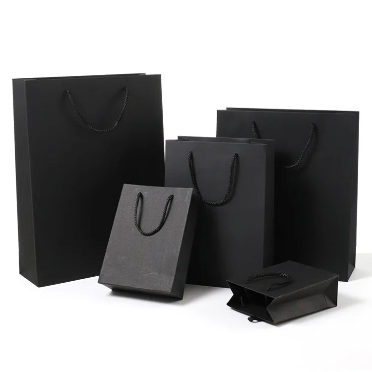 Spot Wholesale Black Gift Bag Paper Bag Clothing Black Card Printing LOGO Tote Bag China Manufacturers