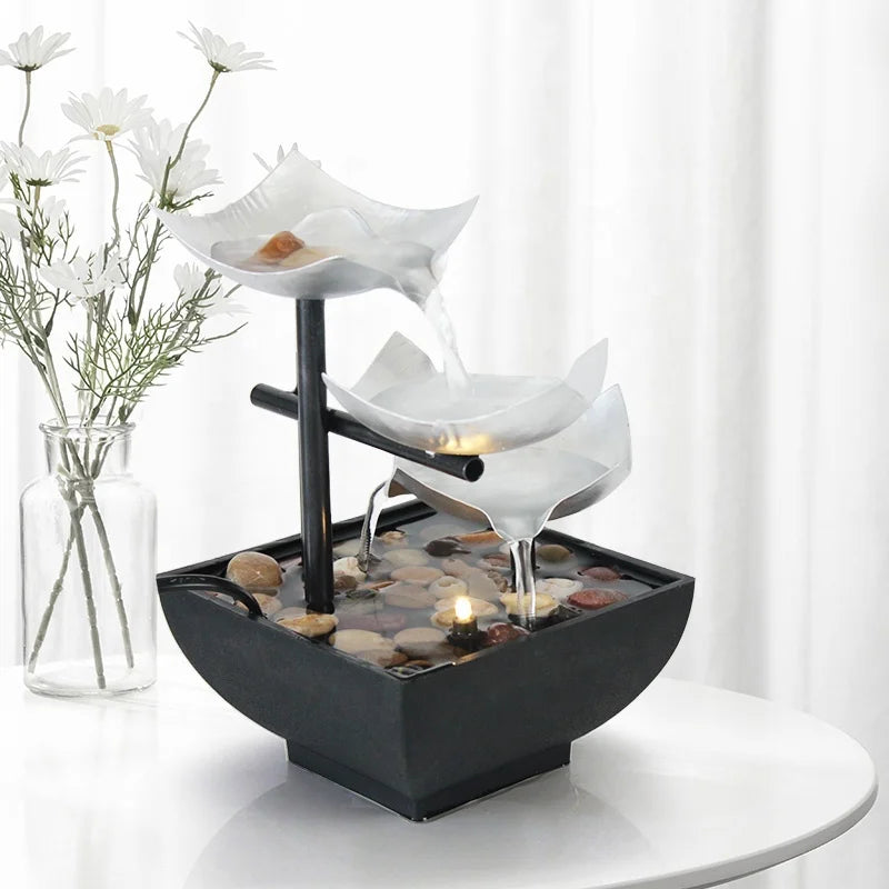 Hot Selling  Modern Design Water Zen Decor Indoor Relaxation Tabletop Fountain with LED Light